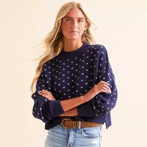 Free People Navy Patterned Cropped Sweater